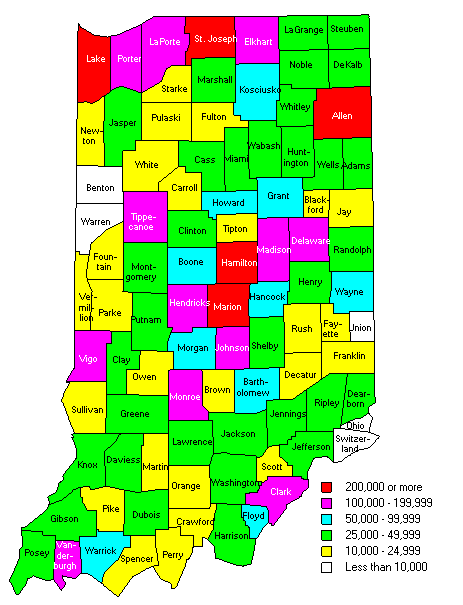 Map of Indiana Showing Relative Population